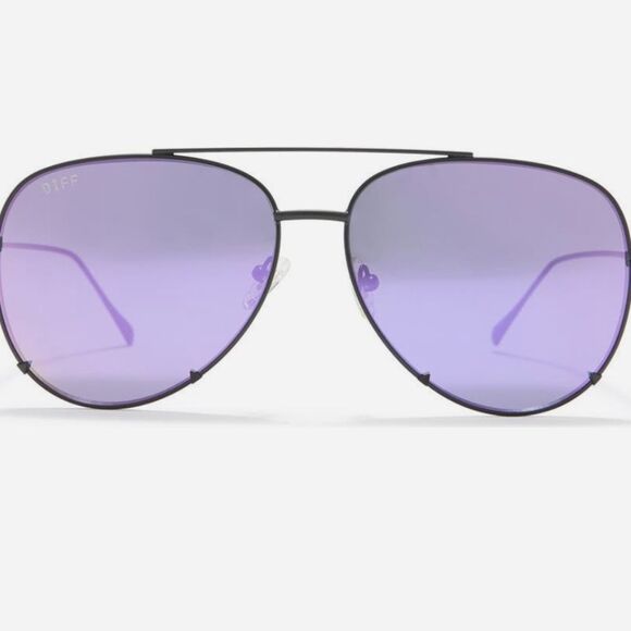 DIFF Scarlett 49MM Mirrored Aviator Sunglasses- Matte Black/Purple - Picture 1 of 8